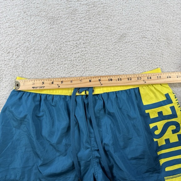 Diesel Beachwear Shorts Mens Large Blue Yellow Mesh Lined Swim Trunks Drawstring - Picture 5 of 10